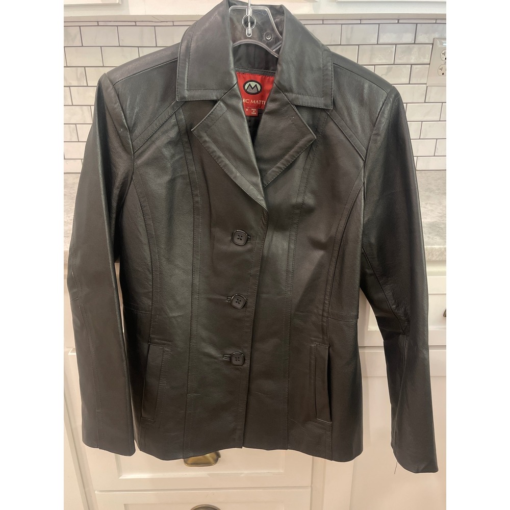 Vintage Marc Mattis Leather Jacket Womens M Black Blazer Coat Genuine Leather